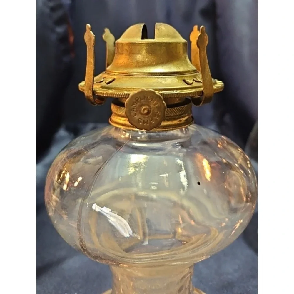 Vintage Clear Hobnail Glass Kerosene Oil Lamp with Chimeny‎ shade; J-2090